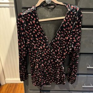 Floral Wrap Top - Black and Red velour